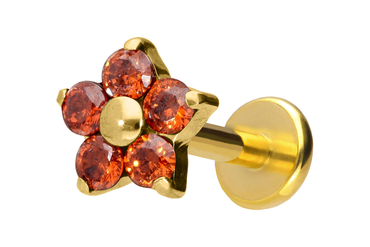 Titan Labret Piercing mit Push Fit KRISTALLBLUME